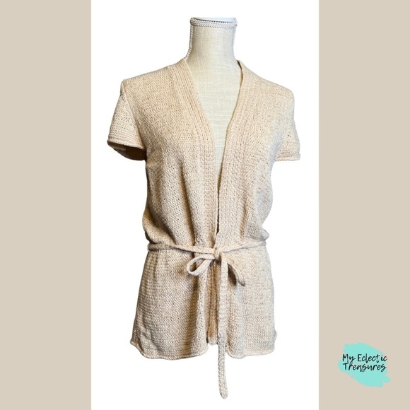 George Sweaters - George Cream Cardigan Sweater with Clasp and Tie Belt Size Large